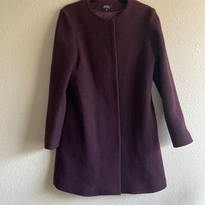 A.P.C. Burgundy Wool Long Coat FR40